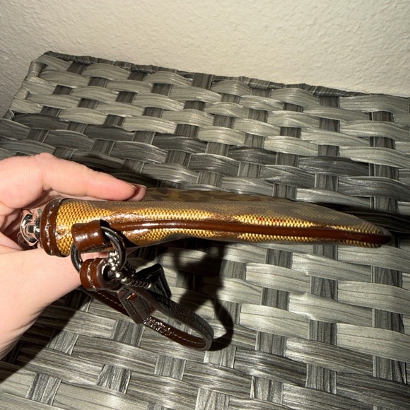 Coach Signature C Jacquard Wristlet Clutch Brown Tan Leather Trim - Picture 9 of 14